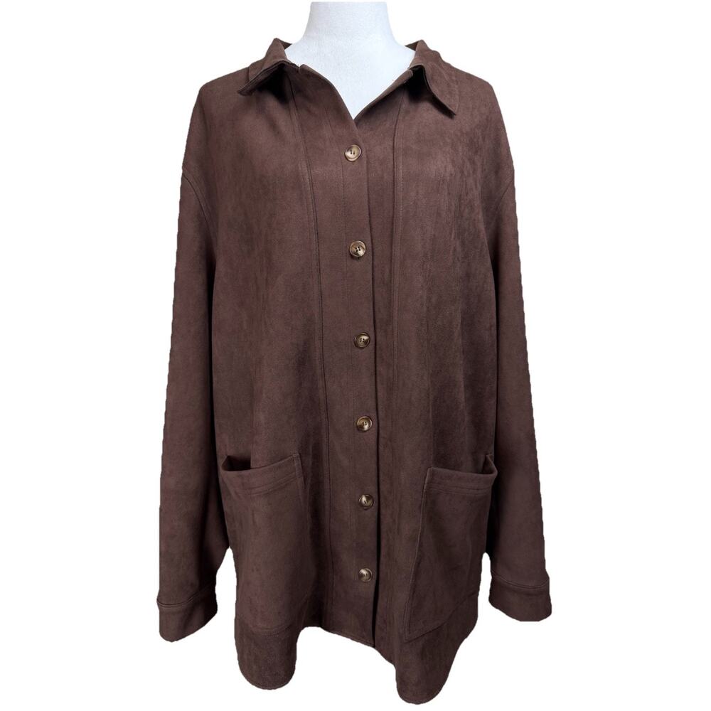 BTFMB Women's Faux Suede Shacket XXL‎ Brown Button Up Outdoors Pockets